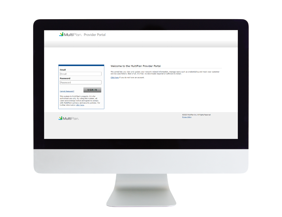 Provider portal login page image on computer screen